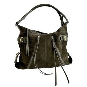 Y2K Club Monaco Suede Hobo Bag Dark Army Green Vintage Leather Shoulder Purse